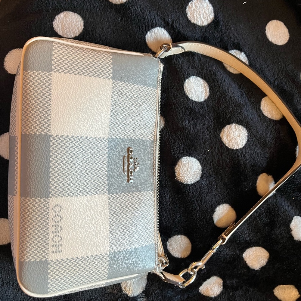Coach Checkered Wristlet in Light Gray and White